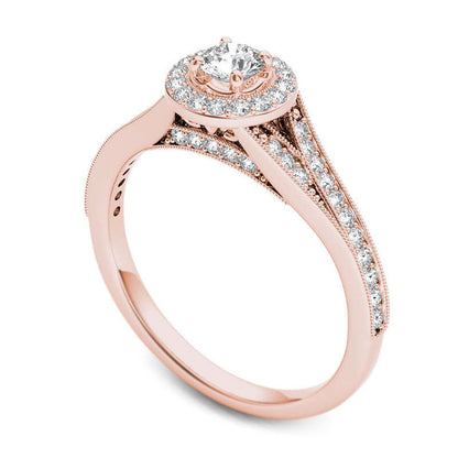 0.63 CT. T.W. Natural Diamond Frame Antique Vintage-Style Engagement Ring in Solid 14K Rose Gold
