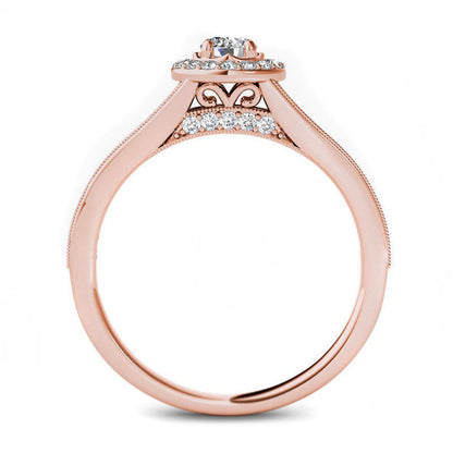 0.63 CT. T.W. Natural Diamond Frame Antique Vintage-Style Engagement Ring in Solid 14K Rose Gold