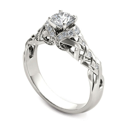 0.50 CT. T.W. Natural Diamond Lattice Engagement Ring in Solid 14K White Gold