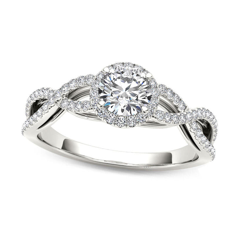 0.75 CT. T.W. Natural Diamond Frame Twist Engagement Ring in Solid 14K White Gold