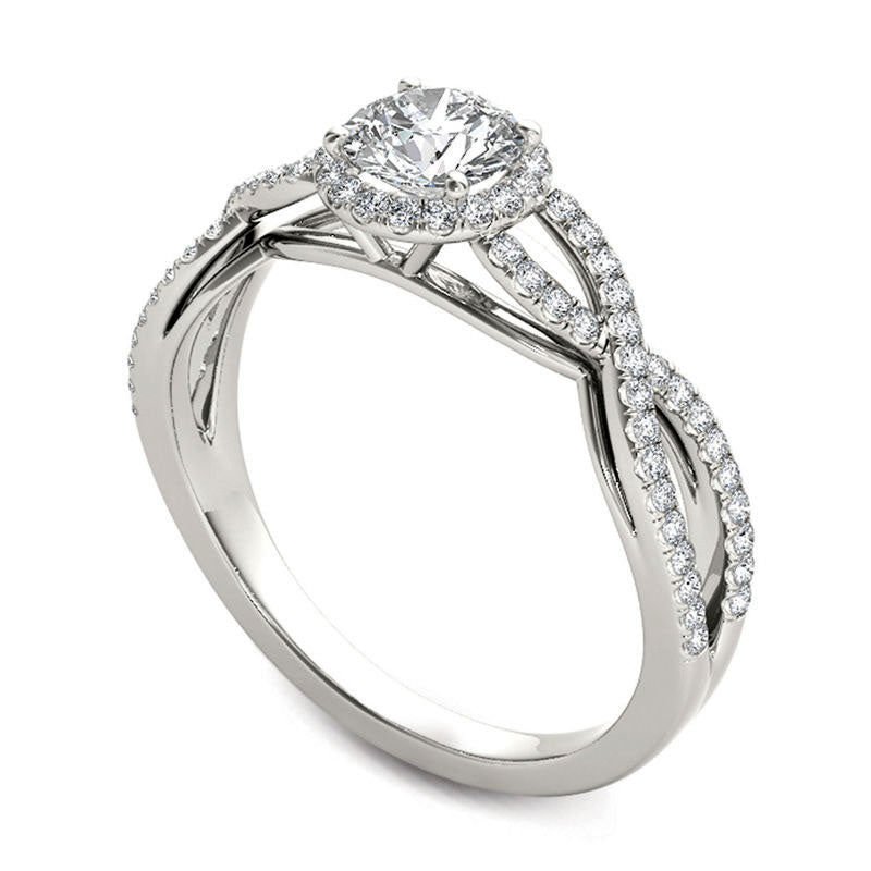 0.75 CT. T.W. Natural Diamond Frame Twist Engagement Ring in Solid 14K White Gold