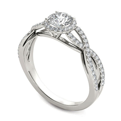 0.75 CT. T.W. Natural Diamond Frame Twist Engagement Ring in Solid 14K White Gold