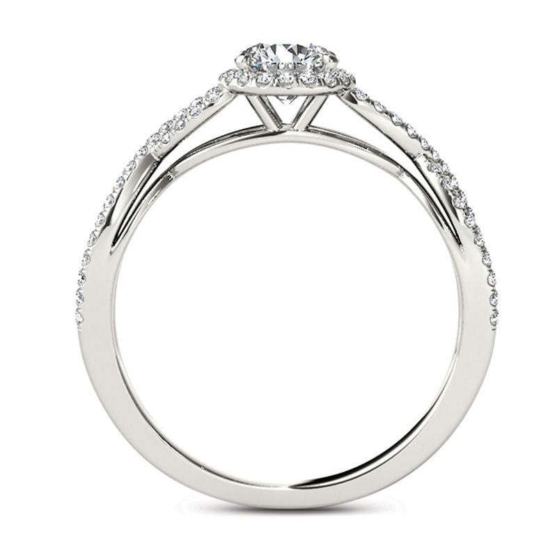0.75 CT. T.W. Natural Diamond Frame Twist Engagement Ring in Solid 14K White Gold
