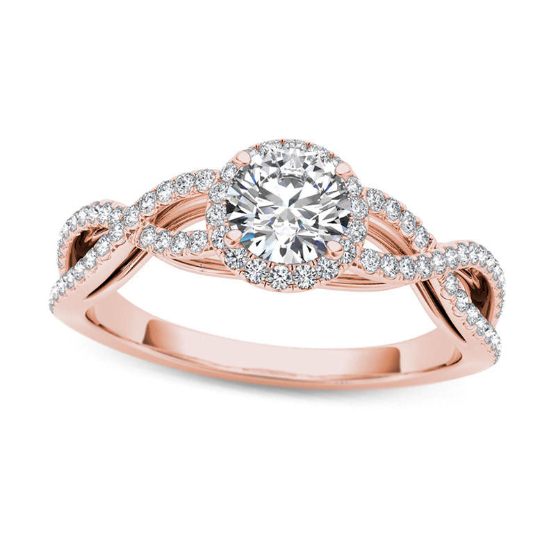 0.75 CT. T.W. Natural Diamond Frame Twist Engagement Ring in Solid 14K Rose Gold