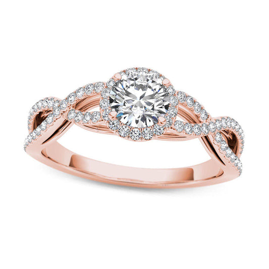 0.75 CT. T.W. Natural Diamond Frame Twist Engagement Ring in Solid 14K Rose Gold