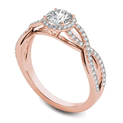 0.75 CT. T.W. Natural Diamond Frame Twist Engagement Ring in Solid 14K Rose Gold