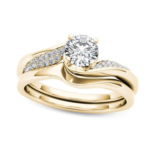 0.63 CT. T.W. Natural Diamond Twist Bypass Bridal Engagement Ring Set in Solid 14K Gold