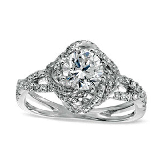 1.25 CT. T.W. Natural Diamond Swirl Frame Split Shank Engagement Ring in Solid 14K White Gold