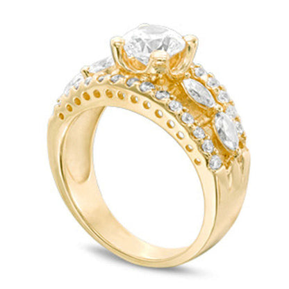1.75 CT. T.W. Natural Diamond Five Stone Split Shank Engagement Ring in Solid 14K Gold