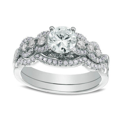 1.25 CT. T.W. Natural Diamond Scallop Twist Shank Bridal Engagement Ring Set in Solid 14K White Gold