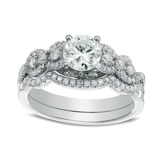 1.25 CT. T.W. Natural Diamond Scallop Twist Shank Bridal Engagement Ring Set in Solid 14K White Gold