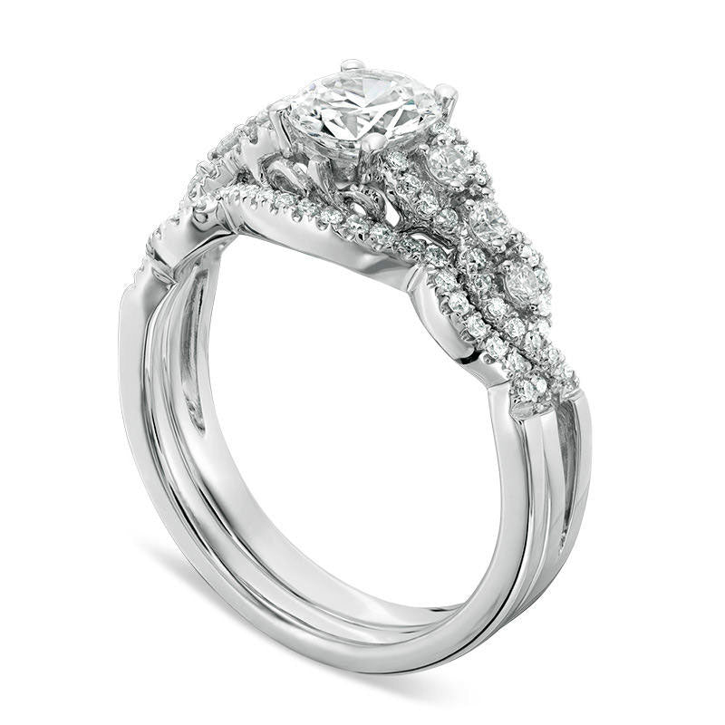 1.25 CT. T.W. Natural Diamond Scallop Twist Shank Bridal Engagement Ring Set in Solid 14K White Gold
