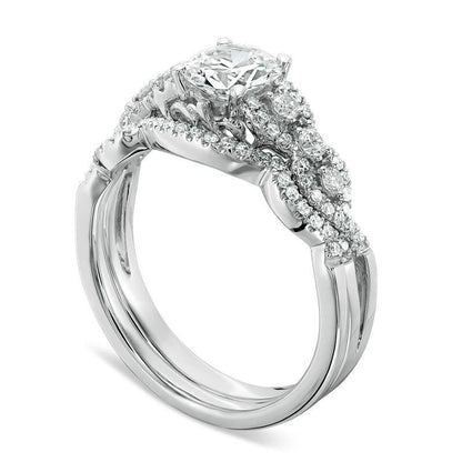 1.25 CT. T.W. Natural Diamond Scallop Twist Shank Bridal Engagement Ring Set in Solid 14K White Gold