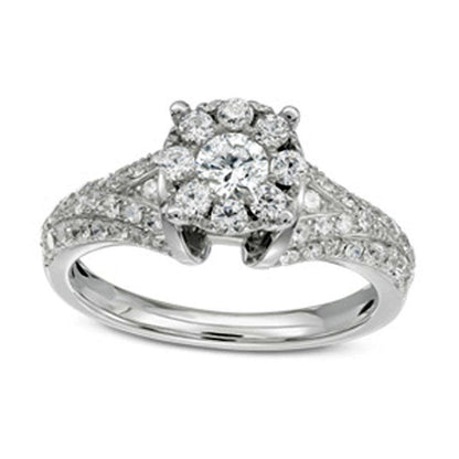 1.0 CT. T.W. Natural Diamond Frame Split Shank Engagement Ring in Solid 14K White Gold