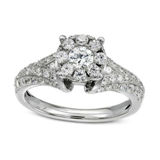 1.0 CT. T.W. Natural Diamond Frame Split Shank Engagement Ring in Solid 14K White Gold