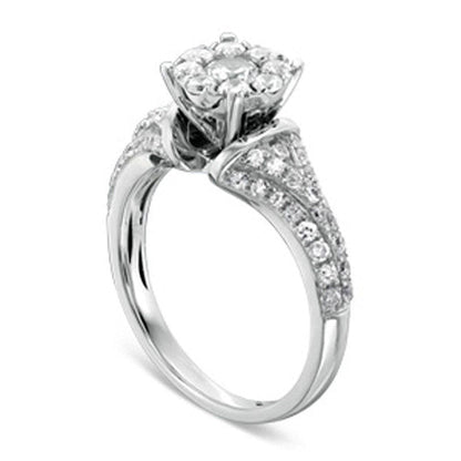 1.0 CT. T.W. Natural Diamond Frame Split Shank Engagement Ring in Solid 14K White Gold