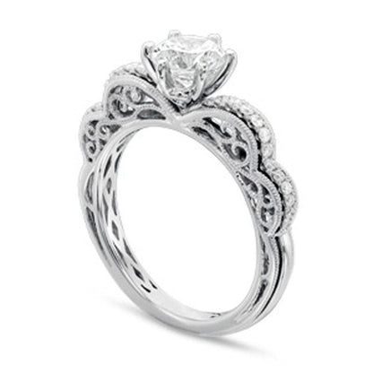 1.13 CT. T.W. Natural Diamond Frame Antique Vintage-Style Engagement Ring in Solid 14K White Gold