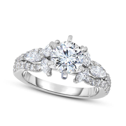 1.75 CT. T.W. Natural Diamond Leaf Engagement Ring in Solid 14K White Gold