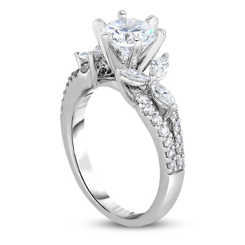 1.75 CT. T.W. Natural Diamond Leaf Engagement Ring in Solid 14K White Gold