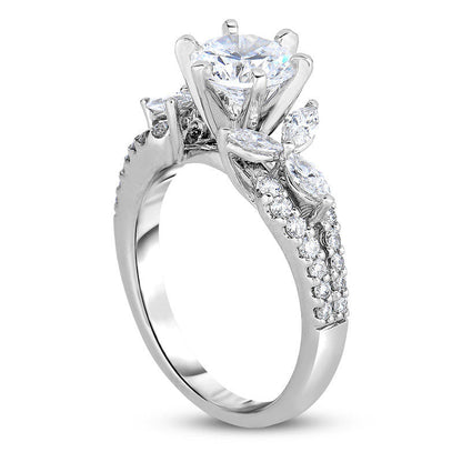 1.75 CT. T.W. Natural Diamond Leaf Engagement Ring in Solid 14K White Gold
