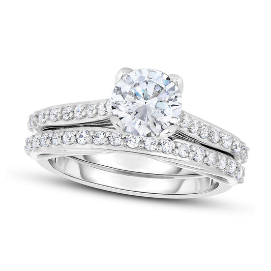 1.5 CT. T.W. Natural Diamond Bridal Engagement Ring Set in Solid 14K White Gold