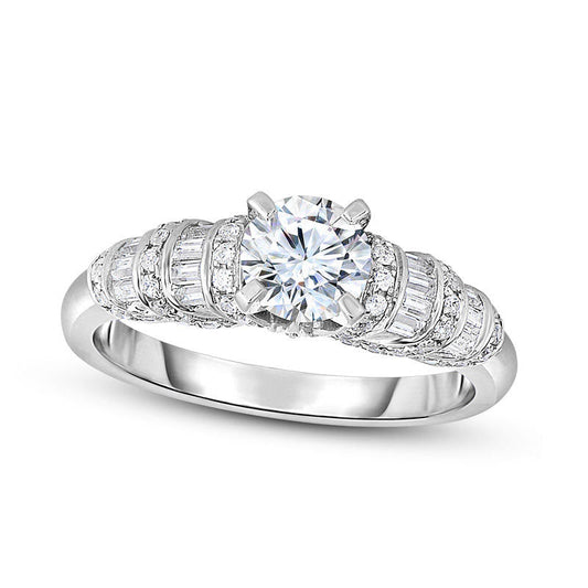1.25 CT. T.W. Natural Diamond Collar Multi-Row Engagement Ring in Solid 14K White Gold