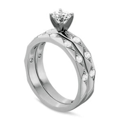 1.0 CT. T.W. Natural Diamond Quilted Bridal Engagement Ring Set in Solid 14K White Gold