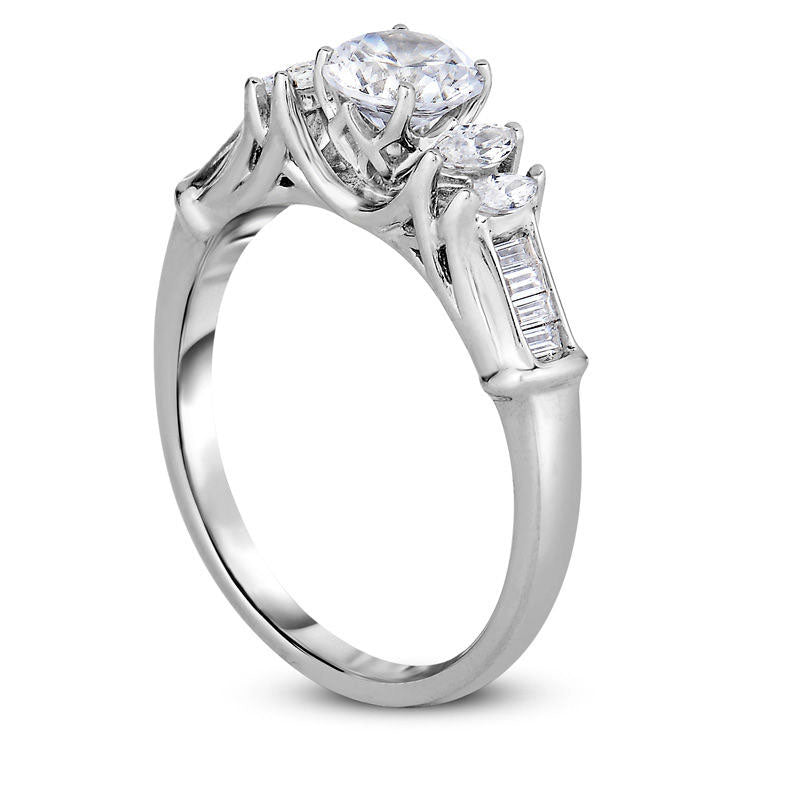 1.0 CT. T.W. Natural Diamond Five Stone Engagement Ring in Solid 14K White Gold