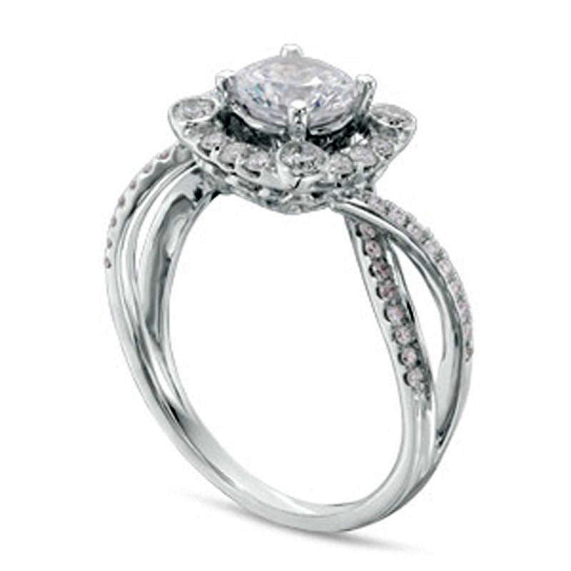 0.75 CT. T.W. Natural Diamond Cushion Frame Twist Shank Engagement Ring in Solid 14K White Gold