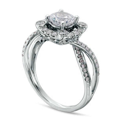 0.75 CT. T.W. Natural Diamond Cushion Frame Twist Shank Engagement Ring in Solid 14K White Gold