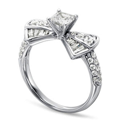 1.25 CT. T.W. Princess-Cut Natural Diamond Bow Tie Engagement Ring in Solid 14K White Gold