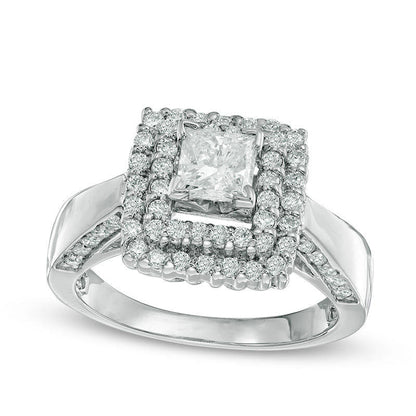 1.25 CT. T.W. Princess-Cut Natural Diamond Double Frame Engagement Ring in Solid 14K White Gold