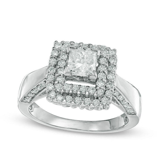 1.25 CT. T.W. Princess-Cut Natural Diamond Double Frame Engagement Ring in Solid 14K White Gold