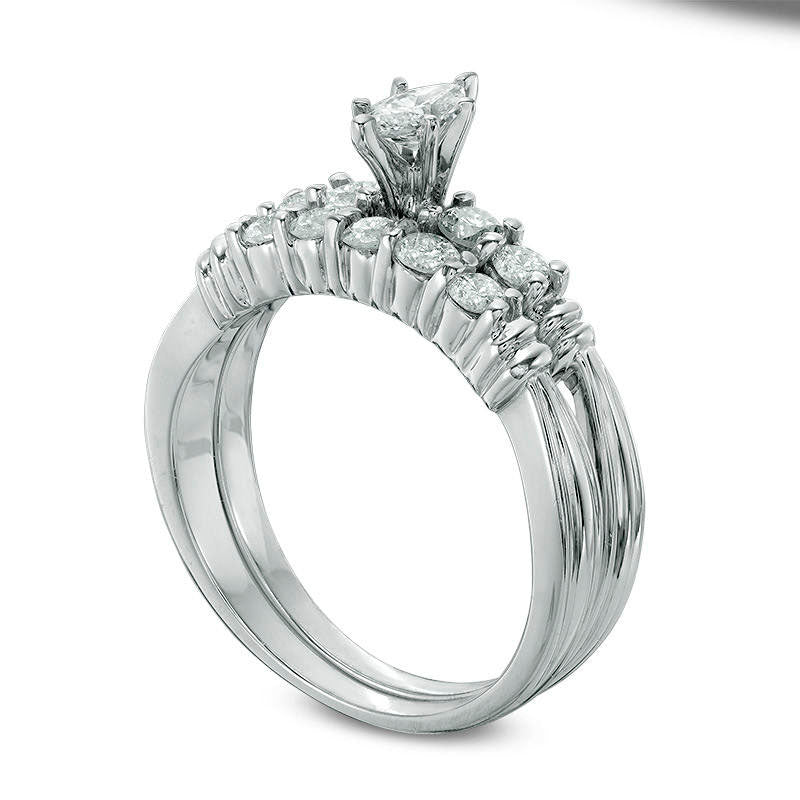 0.75 CT. T.W. Marquise Natural Diamond Bridal Engagement Ring Set in Solid 14K White Gold