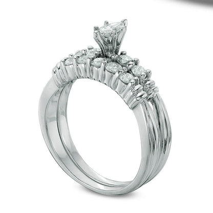 0.75 CT. T.W. Marquise Natural Diamond Bridal Engagement Ring Set in Solid 14K White Gold