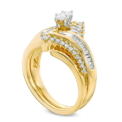 0.75 CT. T.W. Marquise Natural Diamond Bypass Bridal Engagement Ring Set in Solid 14K Gold