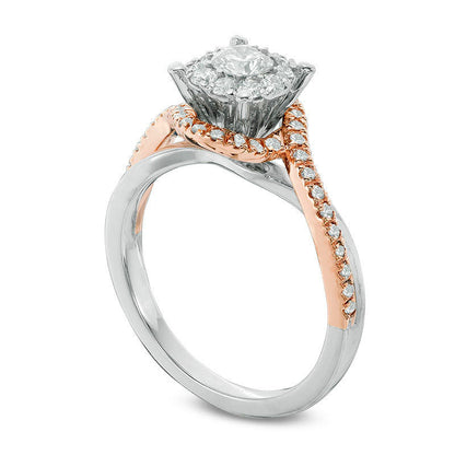 0.63 CT. T.W. Natural Diamond Frame Swirl Split Shank Engagement Ring in Solid 14K Two-Tone Gold