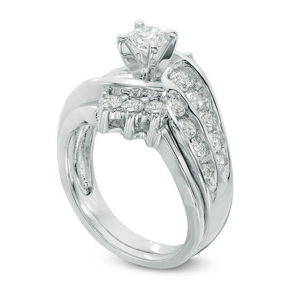 1.5 CT. T.W. Natural Diamond Bypass Bridal Engagement Ring Set in Solid 14K White Gold