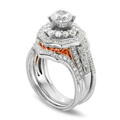 1.75 CT. T.W. Natural Diamond Octagonal Frame Three Piece Bridal Engagement Ring Set in Solid 14K Two-Tone Gold