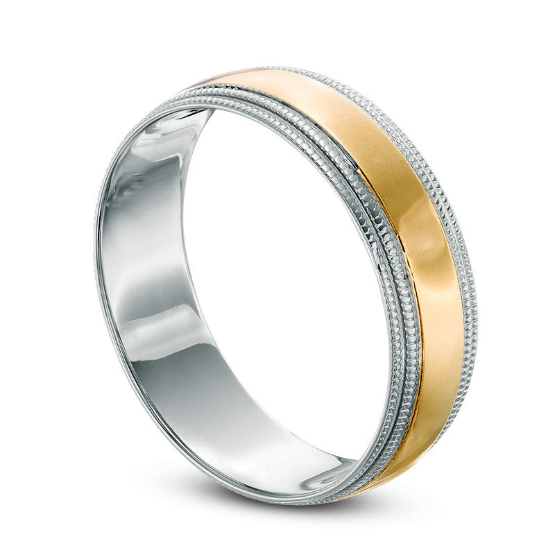 Men's 6.0mm Milgrain Wedding Band in Solid 14K Two-Tone Gold