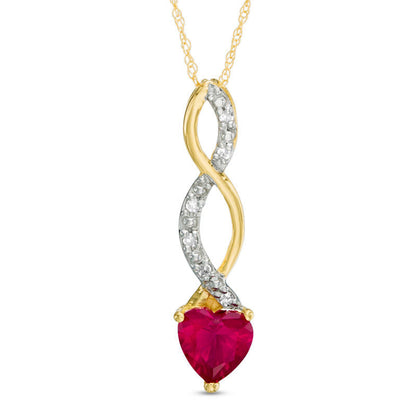 6.0mm Heart-Shaped Lab-Created Ruby and Diamond Accent Cascading Pendant in 10K Yellow Gold