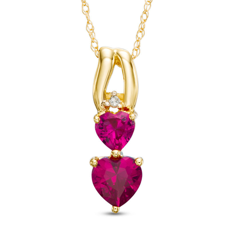 Heart-Shaped Lab-Created Ruby and Diamond Accent Pendant in 10K Yellow Gold