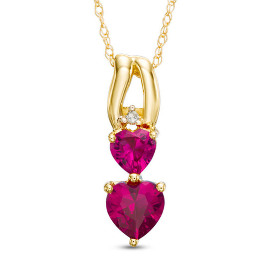 Heart-Shaped Lab-Created Ruby and Diamond Accent Pendant in 10K Yellow Gold