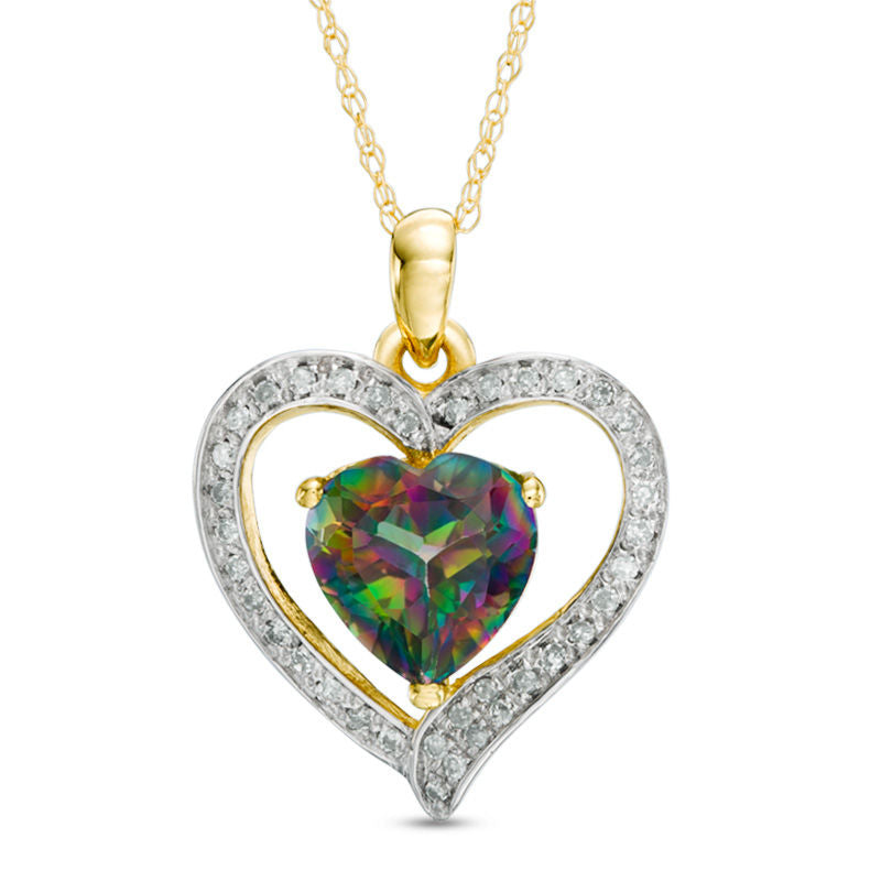 8.0mm Mystic Fire« Topaz and 0.17 CT. T.W. Natural Diamond Heart Pendant in 10K Yellow Gold