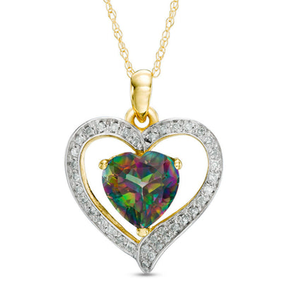 8.0mm Mystic Fire« Topaz and 0.17 CT. T.W. Natural Diamond Heart Pendant in 10K Yellow Gold