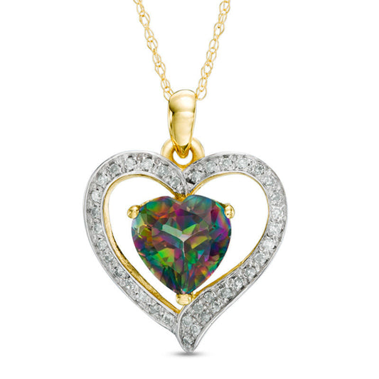 8.0mm Mystic Fire« Topaz and 0.17 CT. T.W. Natural Diamond Heart Pendant in 10K Yellow Gold