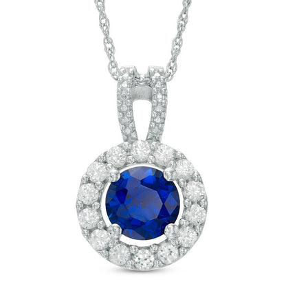 7.0mm Lab-Created Blue and White Sapphire Frame Pendant in Sterling Silver