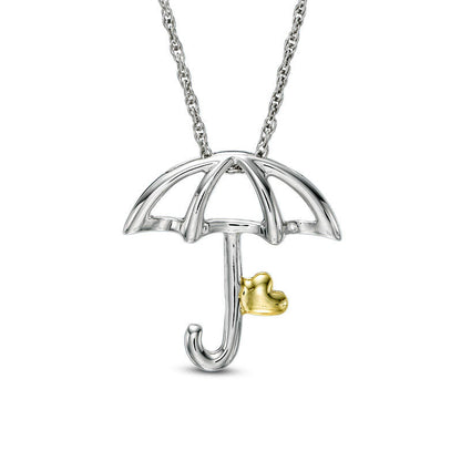 Open Umbrella with Tilted Heart Pendant in 10K Two-Tone Gold