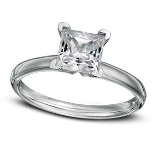 Certified 1.0 CT. Princess-Cut Natural Clarity Enhanced Diamond Solitaire Engagement Ring in Solid 14K White Gold (I/SI2)
