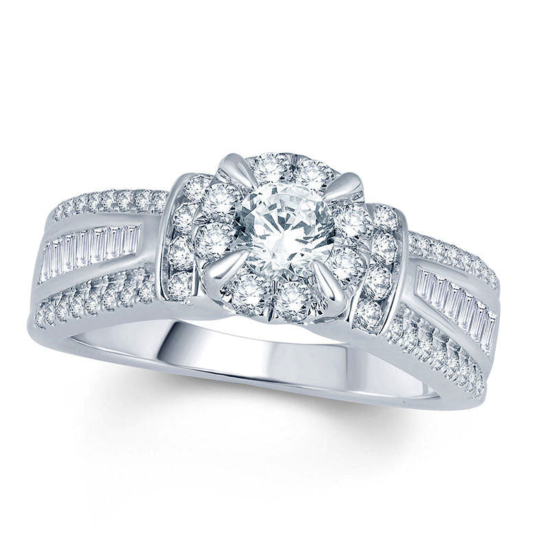 1.0 CT. T.W. Natural Diamond Frame Collar Engagement Ring in Solid 10K White Gold